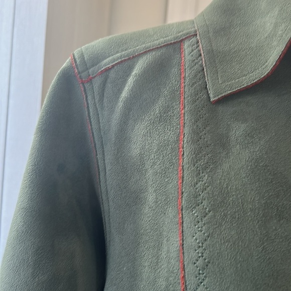 Alfred Dunner Olive with Rust Trim Faux Suede Fall Jacket Sz 12 - Picture 3 of 9